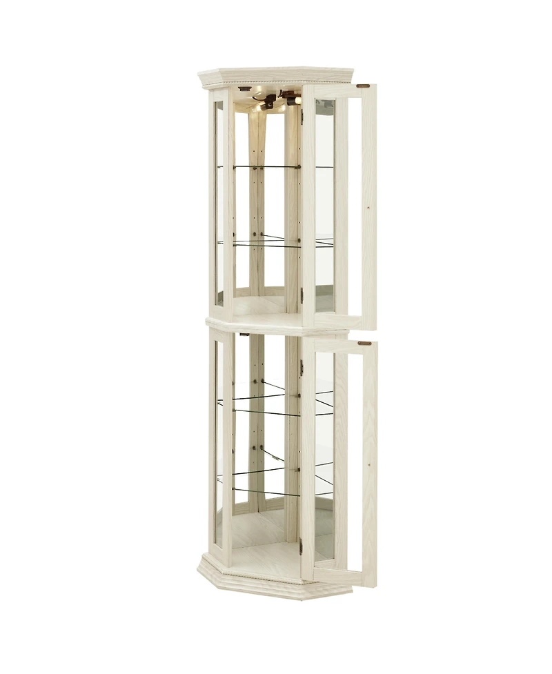 Streamdale Lighted Corner Curio Cabinet - Glass Display Shelf - White
