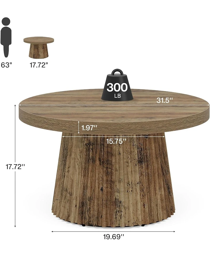 Tribesigns Round Coffee Table, 31.5" Modern Circle Center Table with Fluted Drum Base and Wood Grain Finish