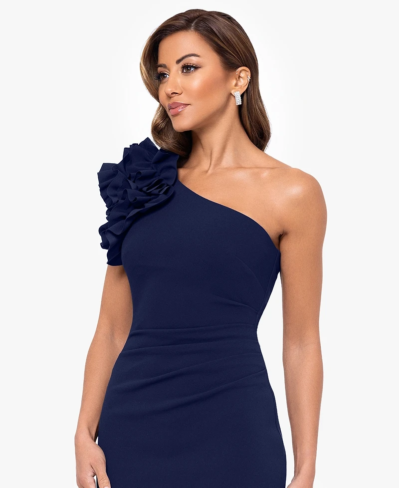 Xscape Women's One-Shoulder Ruffle Ball Gown