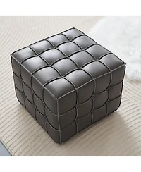 Streamdale Furniture Streamdale Genuine Leather Tufted Ottoman, Footstool for Living Room & Bedroom, Grey
