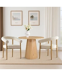 Maison Boucle 3-Piece Round Dining Table Set for 2 with Boucle Armchairs, Modern Wood Finish Table and Upholstered Chairs for Small Spaces