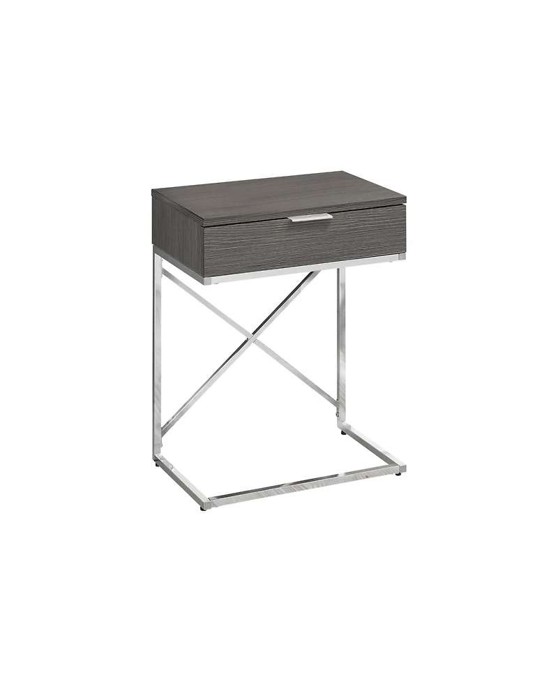 Accent Table, Side, End, Nightstand, Lamp, Storage Drawer, Living Room, Bedroom, Grey Laminate, Chrome Metal, Contemporary, Modern