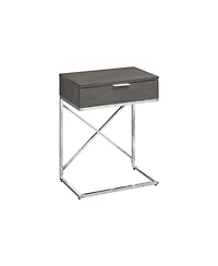 Accent Table, Side, End, Nightstand, Lamp, Storage Drawer, Living Room, Bedroom, Grey Laminate, Chrome Metal, Contemporary, Modern
