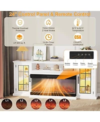 Gaomon 75" 3-Sided Glass Fireplace Tv Stand, Fits 85" Tv, Rustic Console with Led Lights & Glass Door Storage