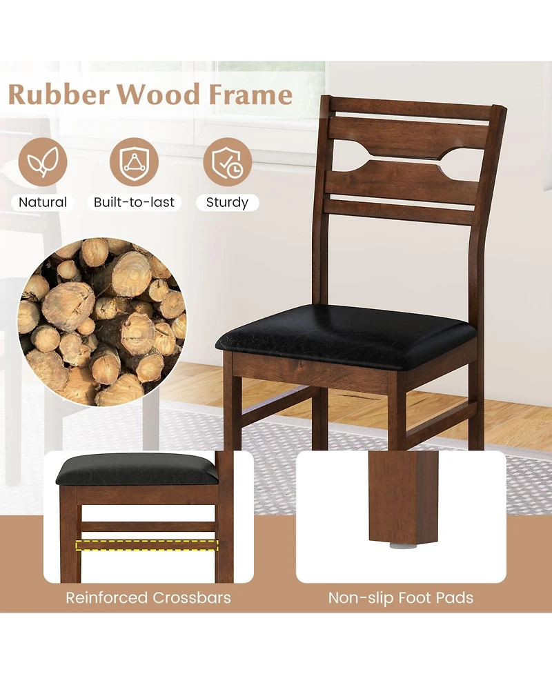 Gymax Dining Chair Set of w/ Rubber Wood Frame Padded Seat Curved Backrest
