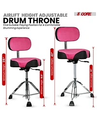 5 Core Drum Throne w Backrest 4" Padded Stool Airlift 25" Adjustable Drummer 441Lb Capacity