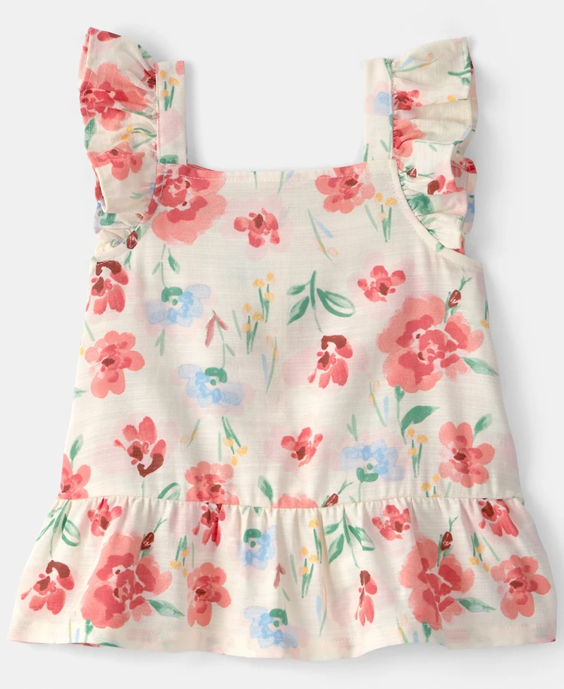Carter's Girls' Toddler 2T-5T Square Neck Floral Peplum Top