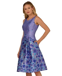 Adrianna Papell Women's Border Jacquard Boat Neck Dress