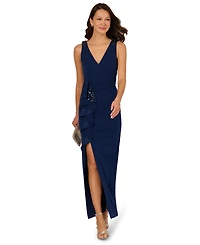 Adrianna Papell Women's Side Ruffle Column Gown