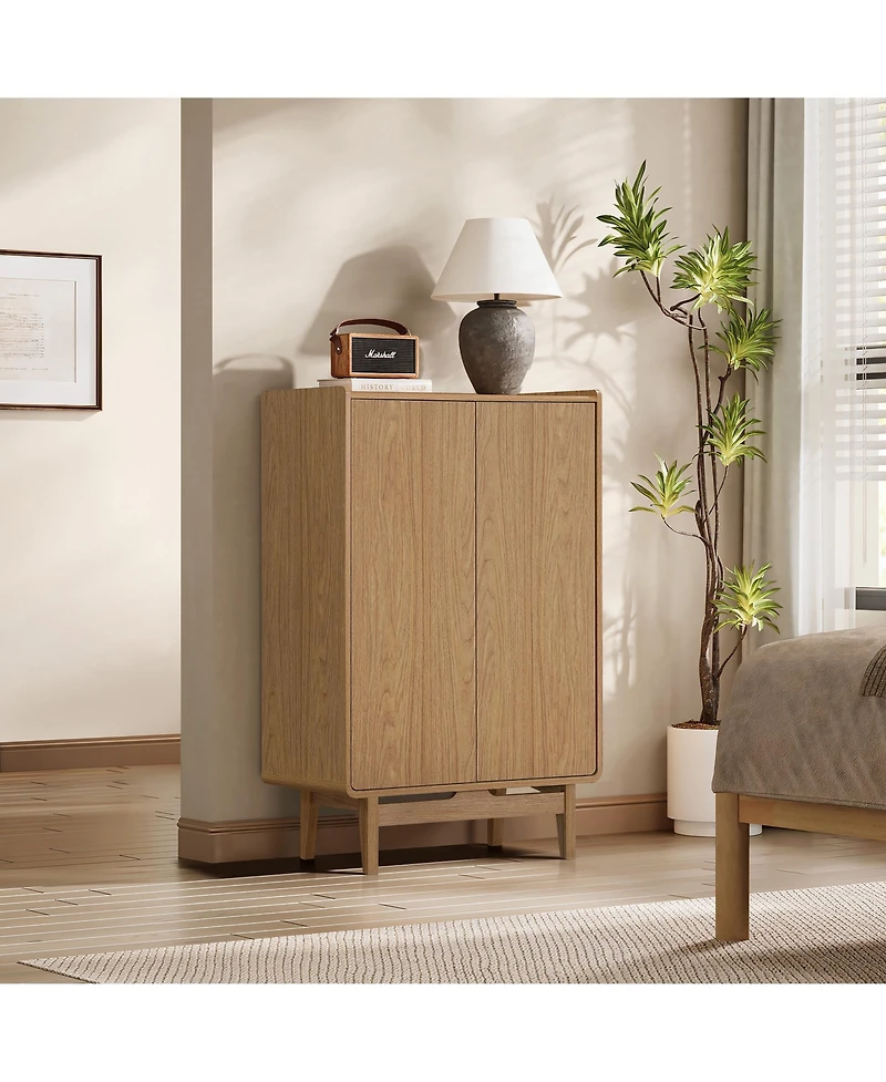 LuxenHome Oak Manufactured Wood 2-Door 31.1" W x 48.7" H Cabinet with Tray Top