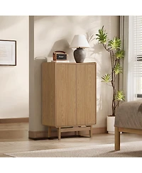 LuxenHome Oak Manufactured Wood 2-Door 31.1" W x 48.7" H Cabinet with Tray Top