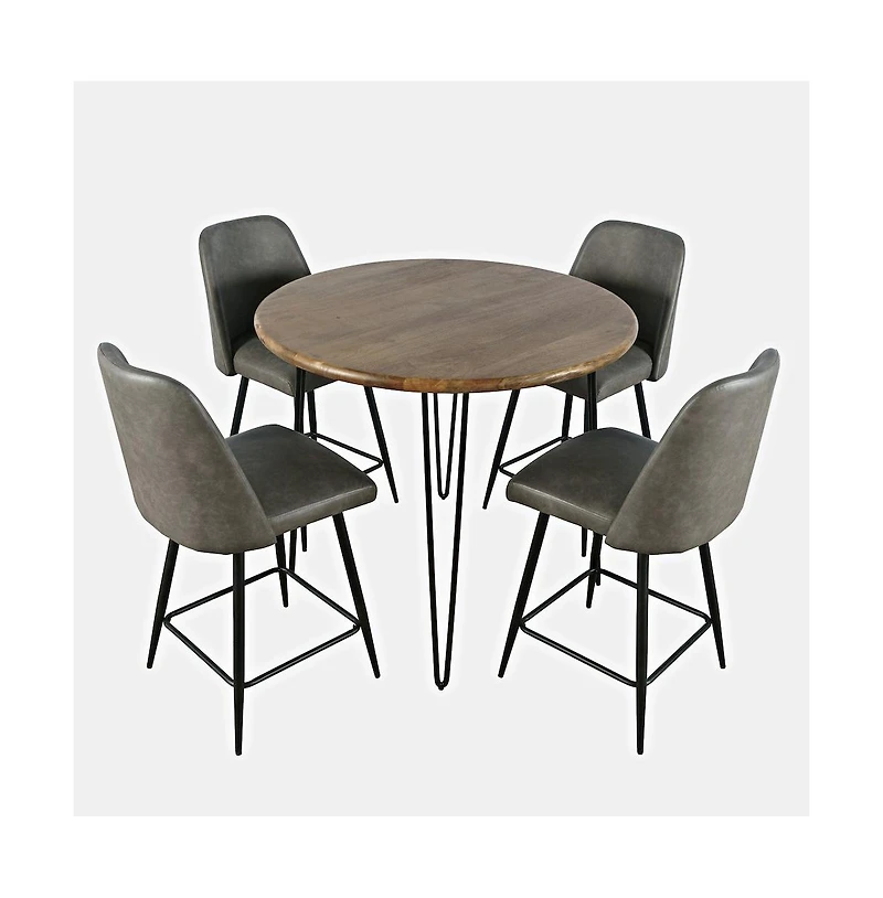 Jofran Five Piece Round Modern Solid Wood Counter Height Dining Set