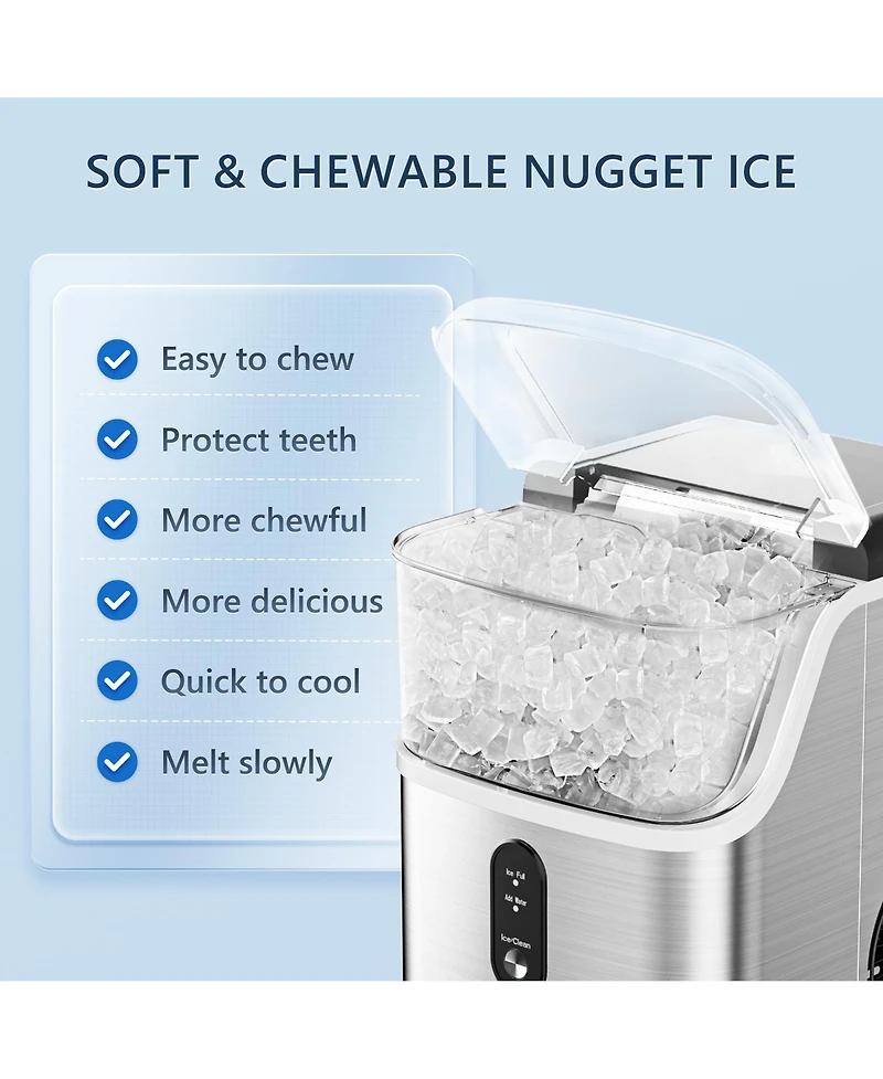 Euhomy 35-lb Ice Per day Nugget/Pebble Ice Maker with Auto-Cleaning and 1.8Lbs Ice Storage in Silver
