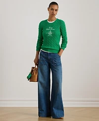 Lauren Ralph Women's Embroidered-Crest Cable-Knit Sweater