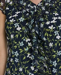 Tommy Hilfiger Women's Floral Vine Mixed Media Ruffle Top