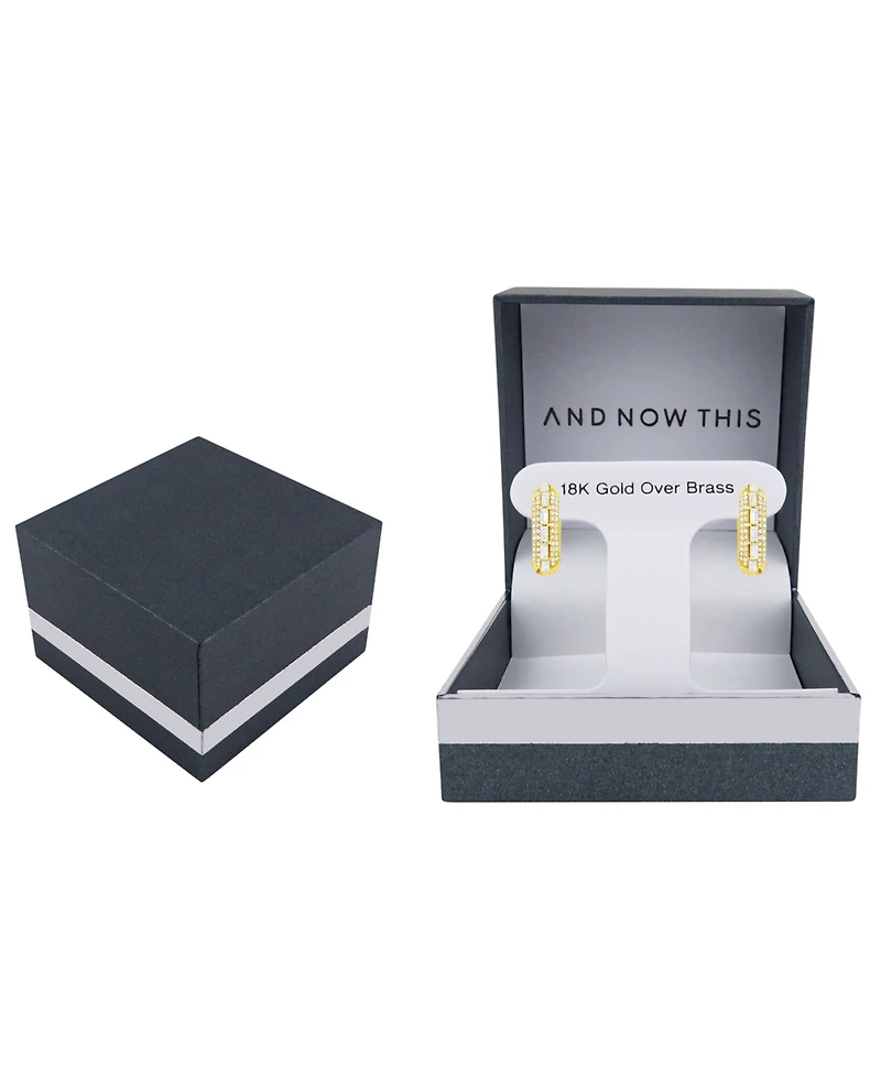 And Now This Crystal Pave 18k Gold Plated Brass Hoop Earrings, Macy's Exclusive