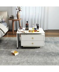 Lovmor Extendable Coffee Table with Storage, Reversible Living Room Table with 2 Drawers and with 6 Wheels