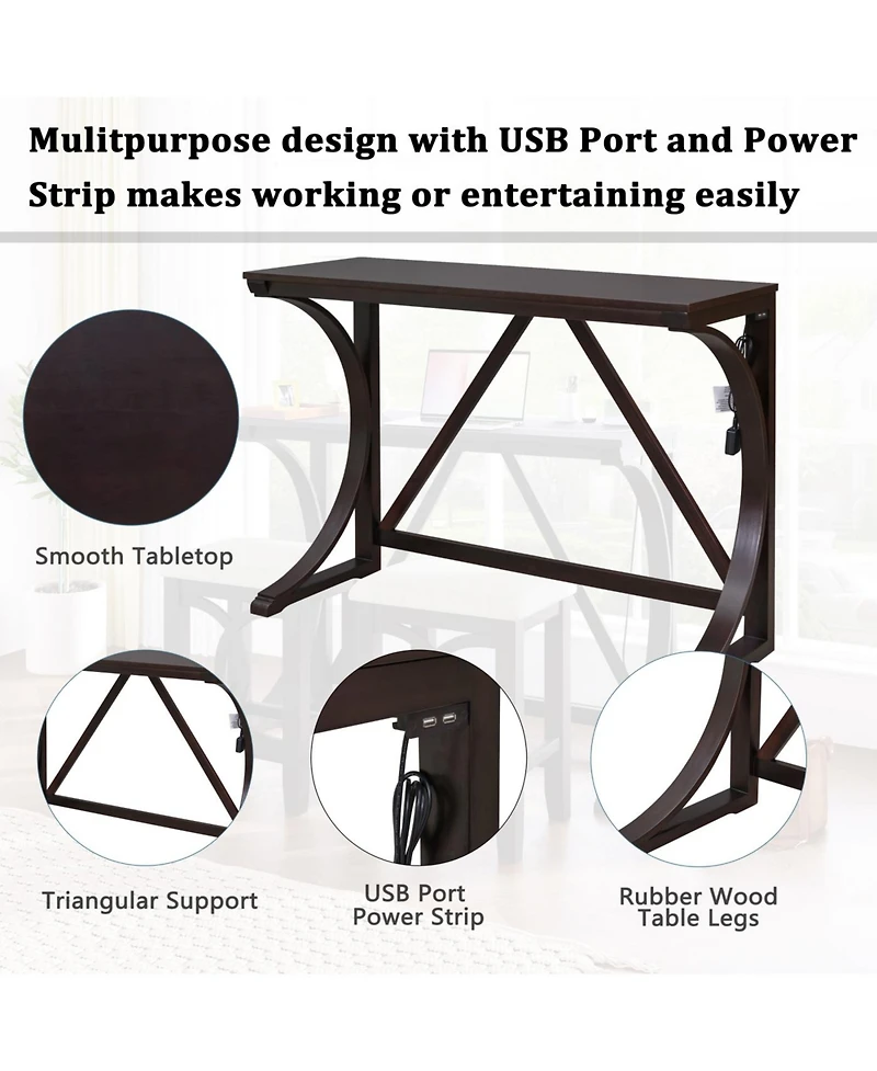 Streamdale Furniture Rubber Wood, Mdf Farmhouse Counter Height Dining Set with Usb & Upholstered Stools