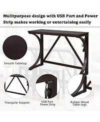 Streamdale Furniture Rubber Wood, Mdf Farmhouse Counter Height Dining Set with Usb & Upholstered Stools