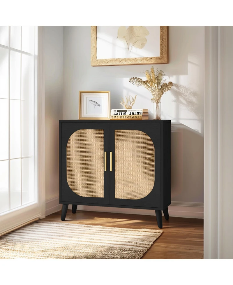 Streamdale Furniture Streamdale Accent Storage Cabinet with 2 Doors, 4 Compartments (Black