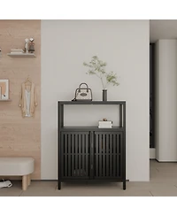 Streamdale Furniture Black Bamboo Storage Cabinet with Shelves