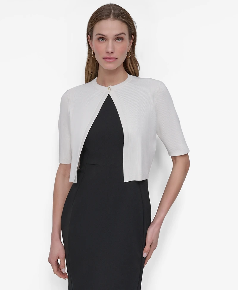 Dkny Women's Cropped Elbow Sleeve Snap Front Shrug