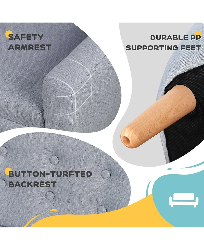 Qaba Cozy Children Sofa Couch Sturdy Wood 2 Seat Armrest Chair Kids Grey