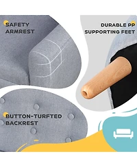 Qaba Cozy Children Sofa Couch Sturdy Wood 2 Seat Armrest Chair Kids Grey