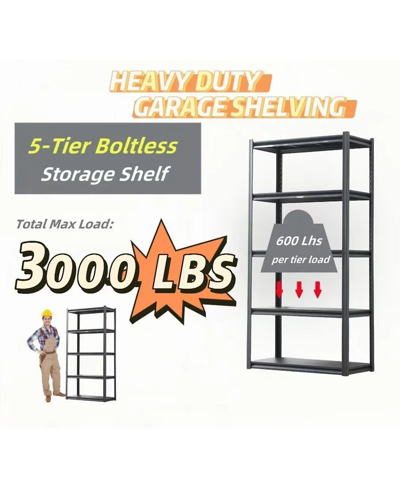 Streamdale Furniture 5-Tier Heavy-Duty Metal Storage Shelves, Adjustable for Garage, Basement, Kitchen