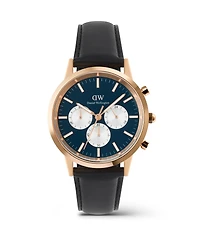 Daniel Wellington Men's Chronograph Black Leather Watch, 42mm
