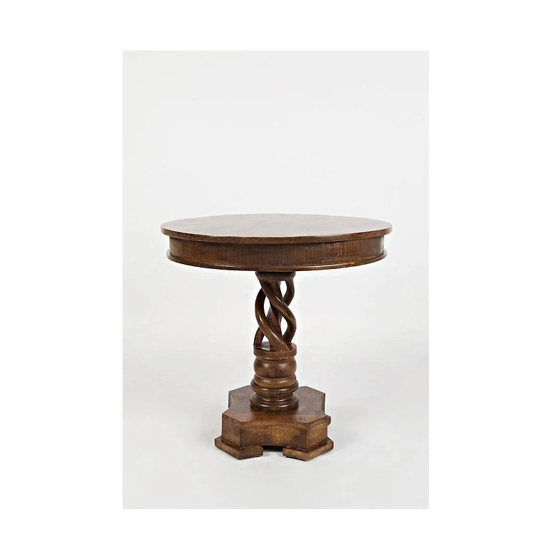 Jofran Global Archive Hand Carved Solid Mango Wood Pedestal Table