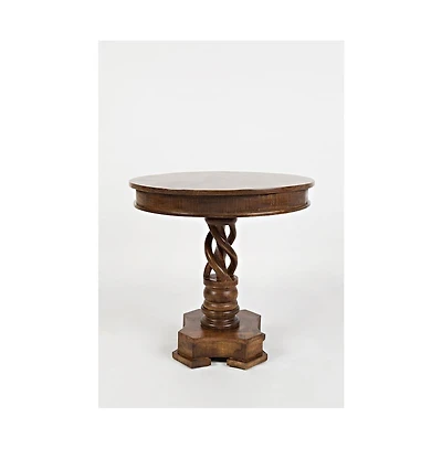 Jofran Global Archive Hand Carved Solid Mango Wood Pedestal Table