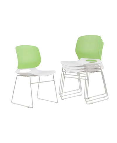 Streamdale Furniture Modern Stacking Chairs Set of 4 (White+Blue/Green) Polypropylene Seat, Fiberglass Back