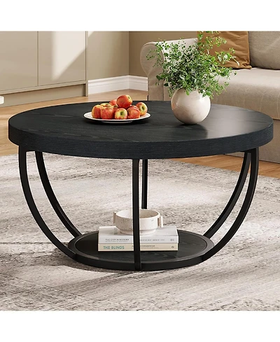 Tribesigns Round Coffee Table, Industrial 2-Tier Circle Modern 31.7" Wooden Accent Center Table for Living Room, Home Office