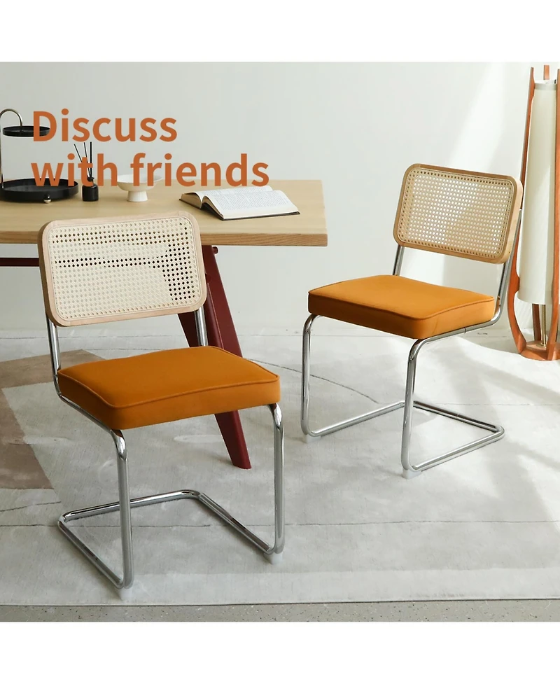 Streamdale Furniture Velvet Rattan Dining Chairs Chrome Legs (Set of 2)