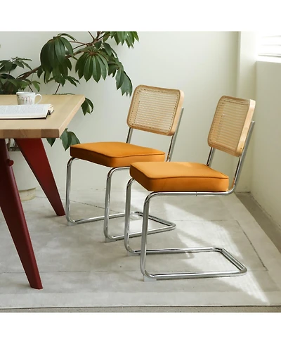 Streamdale Furniture Velvet Rattan Dining Chairs Chrome Legs (Set of 2)