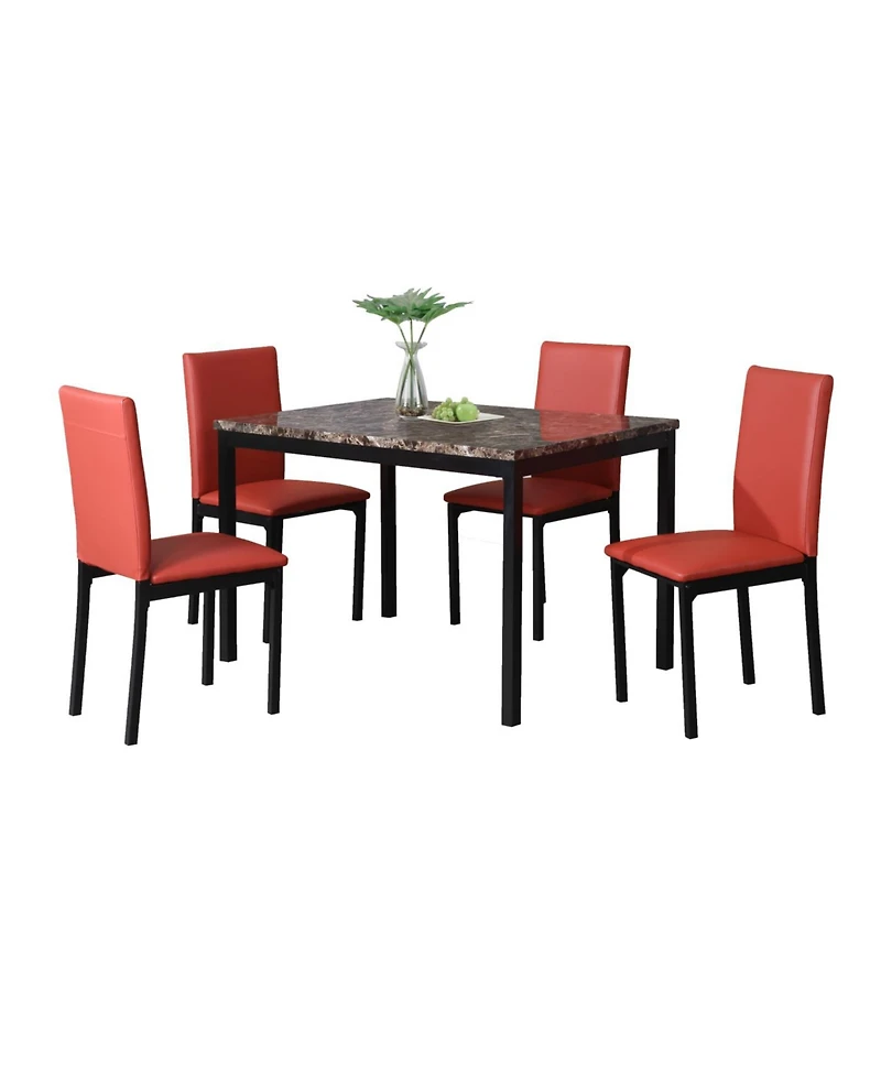 Streamdale Furniture 5-Piece Metal Dinette Set with Laminated Faux Marble Top, Red