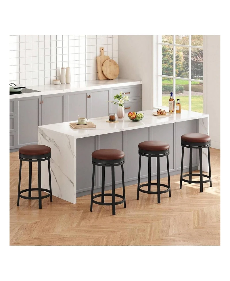 gaomon Swivel Bar Stools, 24 Inch Counter Height Bar Stools With Footrest, Pu Leather Backless Round Kitchen Counter Barstools, For Dining Room