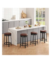 gaomon Swivel Bar Stools, 24 Inch Counter Height Bar Stools With Footrest, Pu Leather Backless Round Kitchen Counter Barstools, For Dining Room