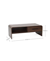 LuxenHome Walnut Finish 2-Drawer Coffee Table, Engineered Wood Open Storage Center Table with Rounded Corners for Living Room