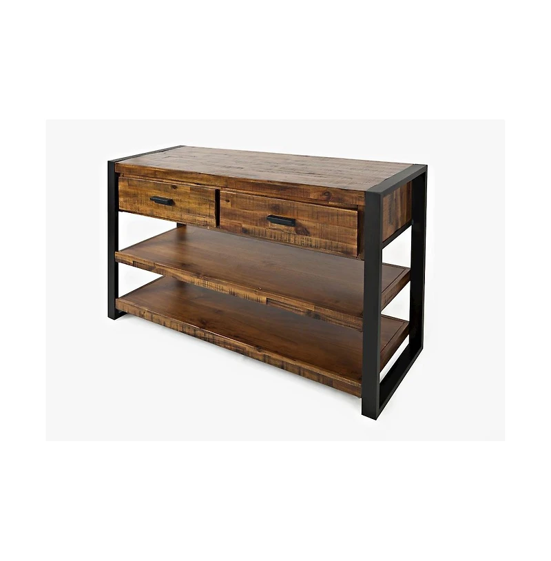 Jofran Loftworks Modern Industrial Distressed Acacia 50" Sofa Table with Drawers