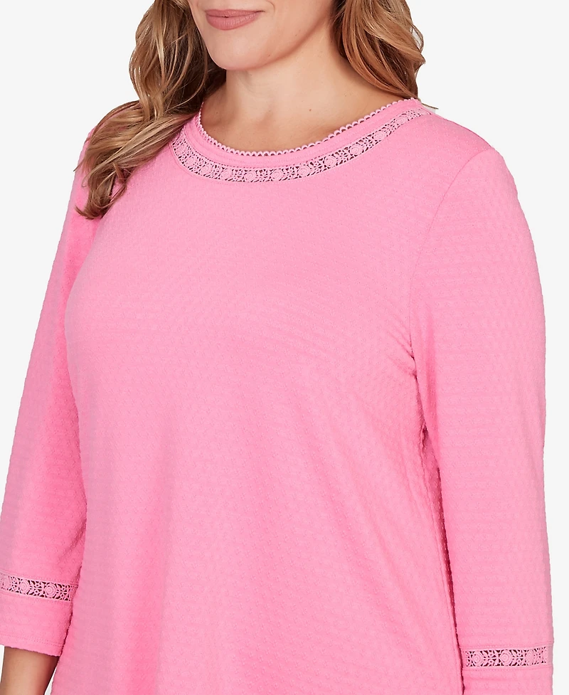 Ruby Rd. Plus Solid Clip Dot Lace Trim Knit Top