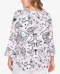 Ruby Rd. Plus V-Neck Paisley Ruffle Sleeve Knit Top