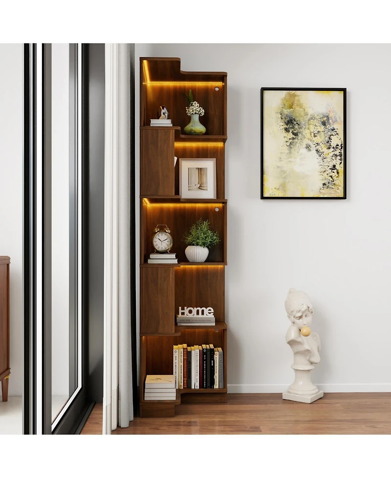 Streamdale Furniture Streamdale 5-Tier Corner Bookshelf with Led Lights