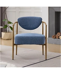 Streamdale Furniture Blue fabric dining/living/bedroom chair with metal frame, wood grain visual.