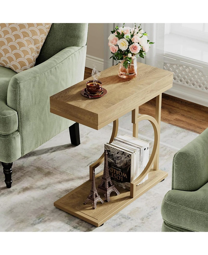 Tribesigns Narrow Side Table, C Shaped End Table for Living Room