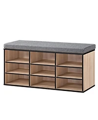 Kings Brand Furniture Shoe Storage Bench with Cushion, 9 Cubbies Organizer, Cubby Rack Adjustable Shelves