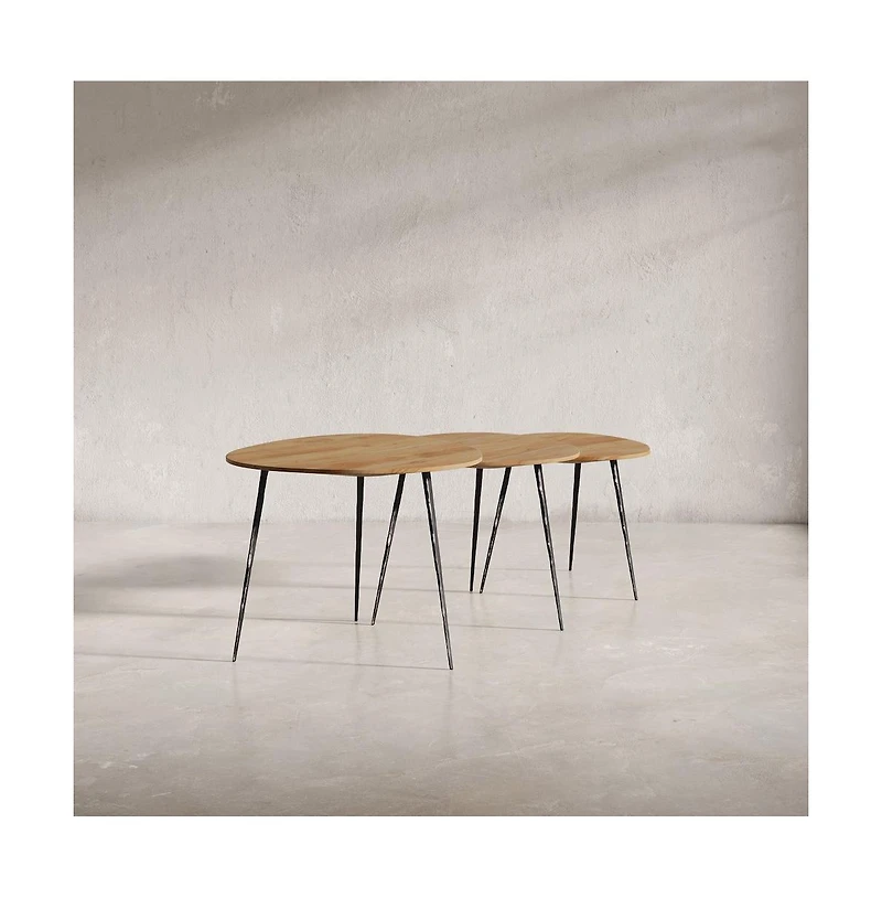 Jofran Reeves Abstract Contemporary Solid Acacia Wood Nesting End Tables (Set of 3