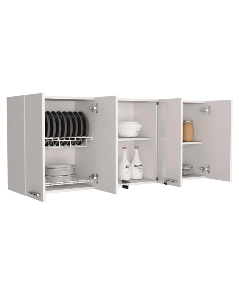 Lovmor Modern Kitchen Cabinet with Glass Doors Dish Rack and Metal Handles for Elegant Storage