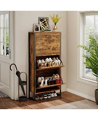 Lovmor Flip Top Shoe Cabinet Drawer Storage 12-15 Pairs White Rustic Brown Entryway